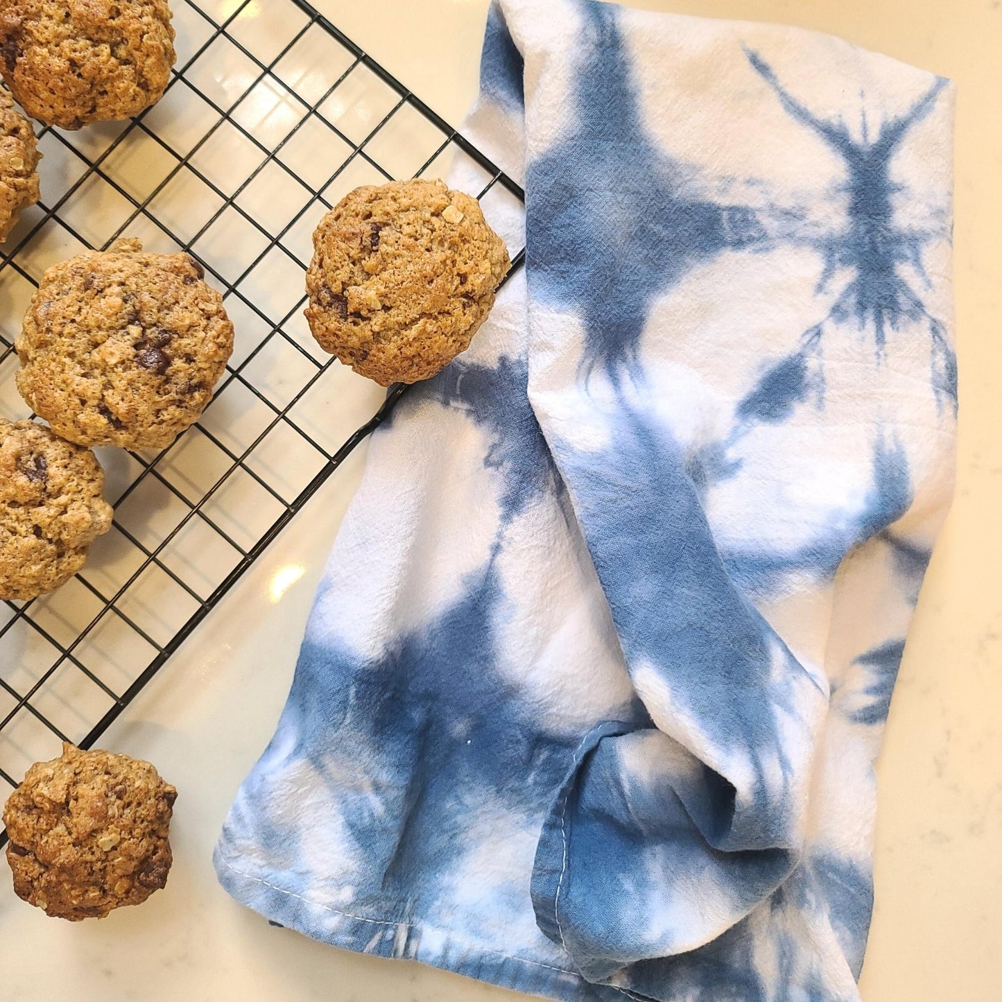 100% Cotton Kitchen Towel - Indigo with muffins