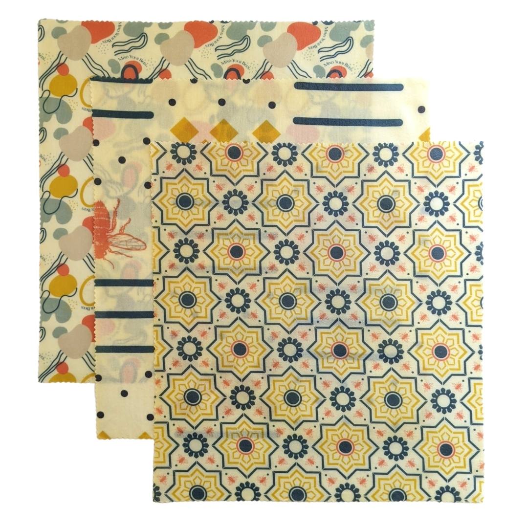 Large Beeswax Food Wraps - Set of 3