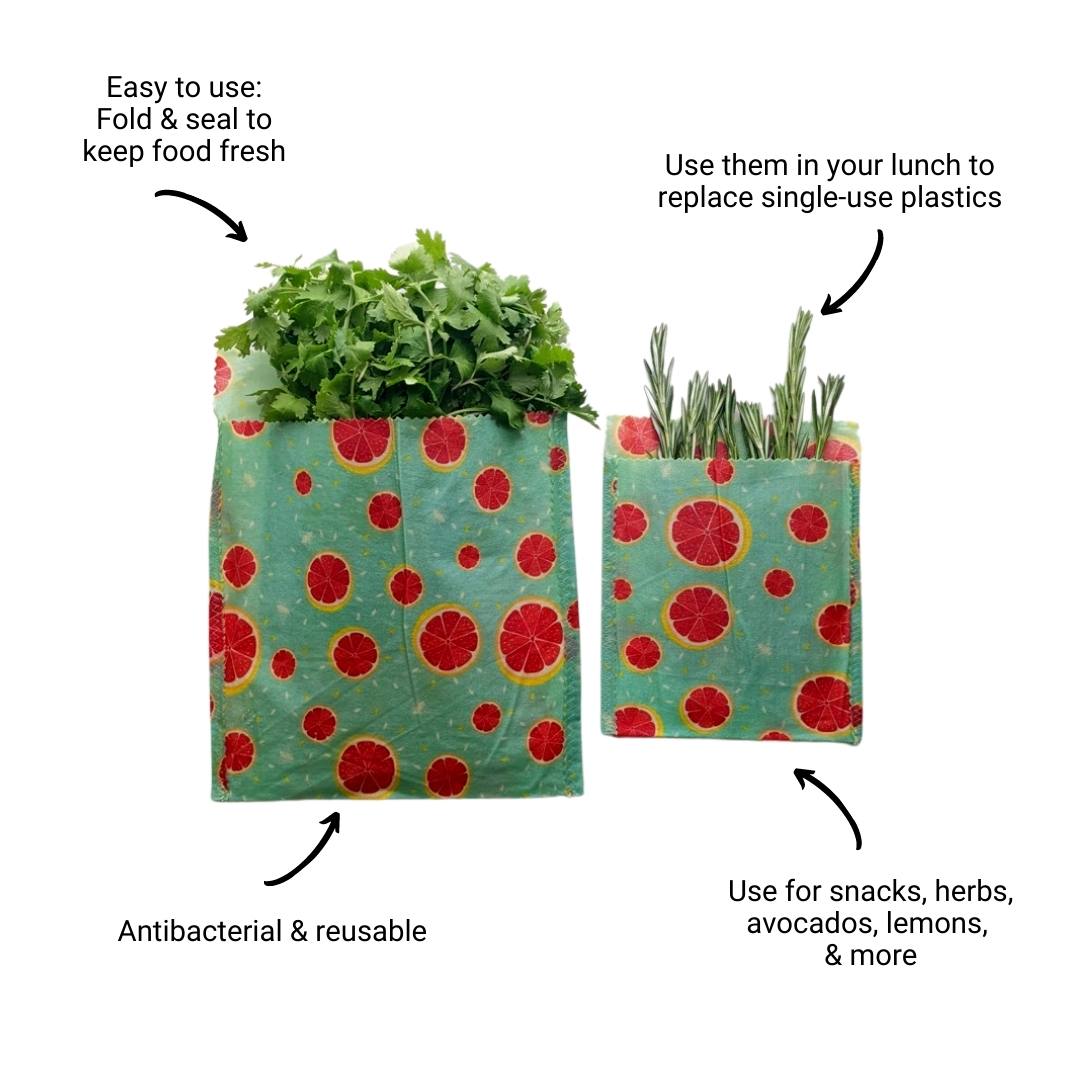 Reusable Beeswax Food Bag Set (Grapefruit Print)