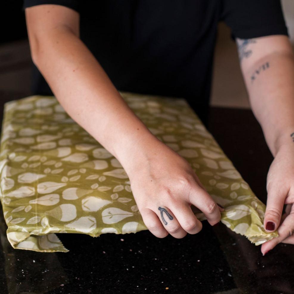 Showing how to use bread beeswax wrap