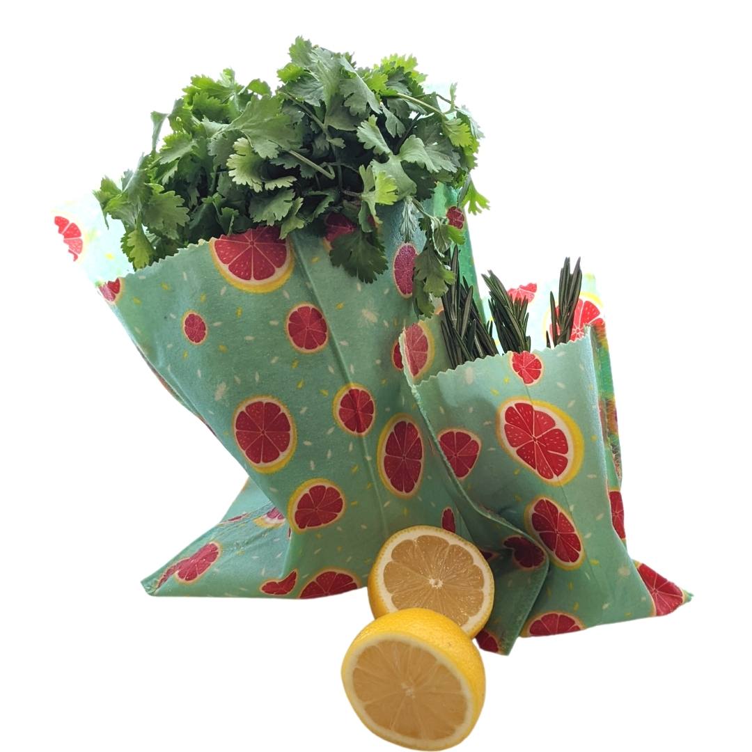 Reusable Beeswax Food Bag Set (Grapefruit Print)