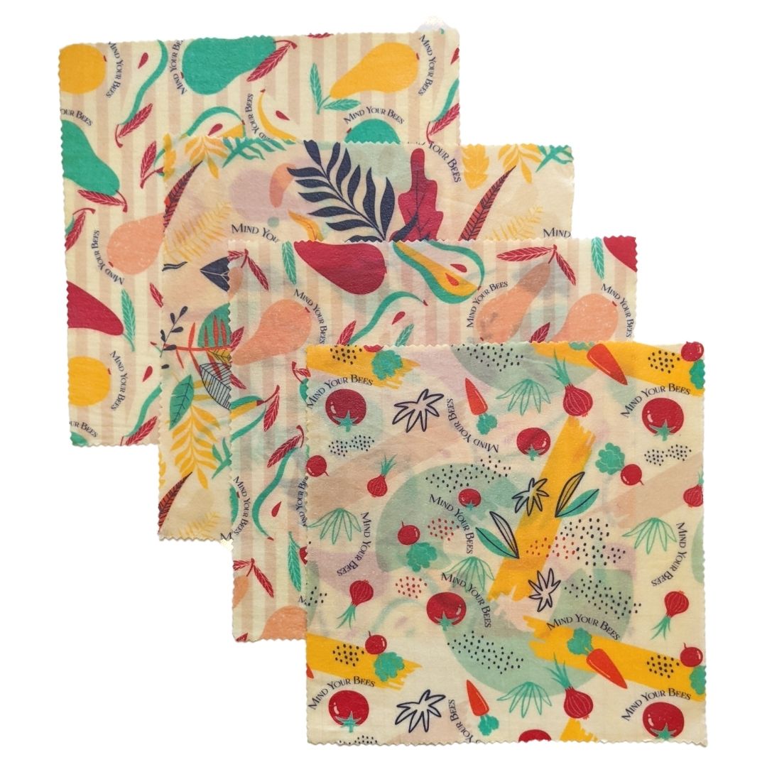 Market Fresh Print | Set of 4 Mind Your Bees Medium Beeswax Wraps 